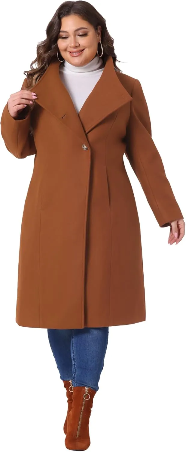 Agnes Orinda Women's Plus Size Overcoat Classic Stand Collar Long Sleeve Outwear Winter Long Trench Coat