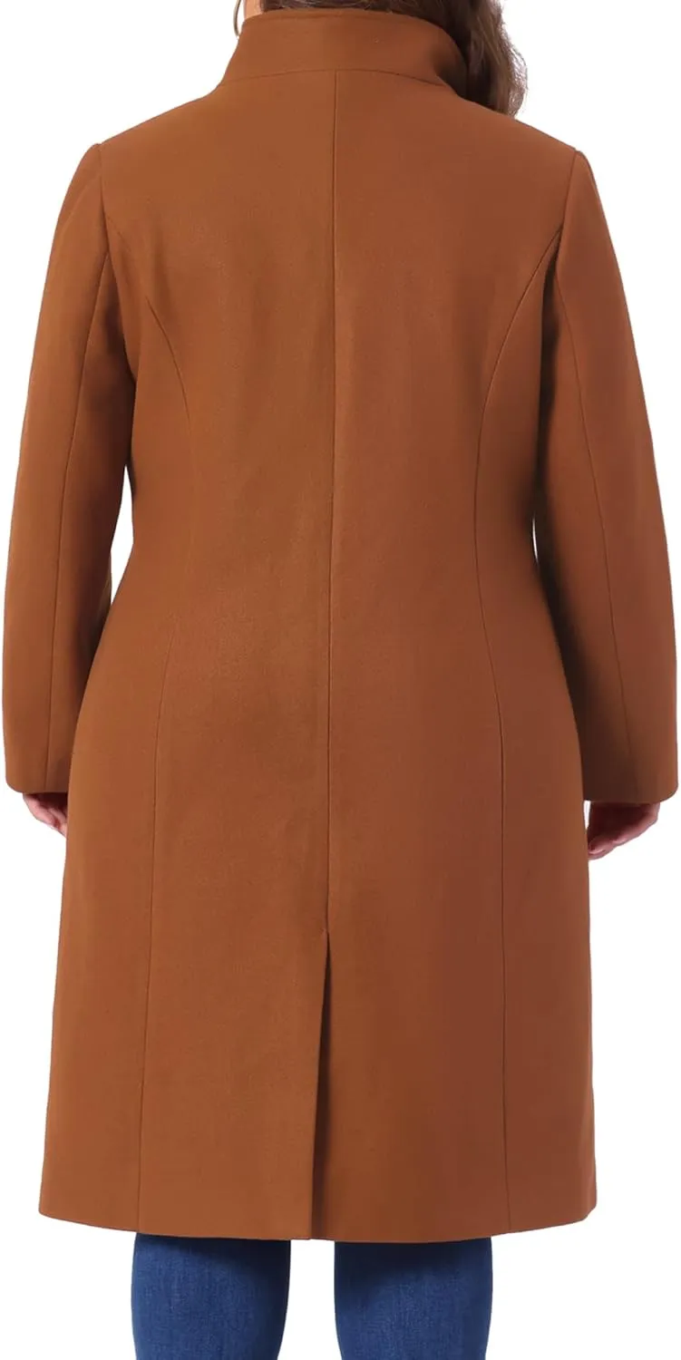 Agnes Orinda Women's Plus Size Overcoat Classic Stand Collar Long Sleeve Outwear Winter Long Trench Coat