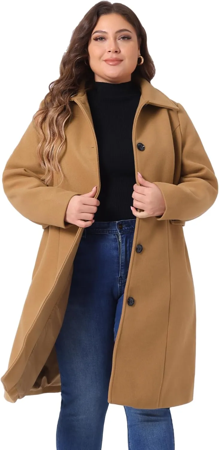 Agnes Orinda Women's Plus Size Single Breasted Belted Winter Long Coat