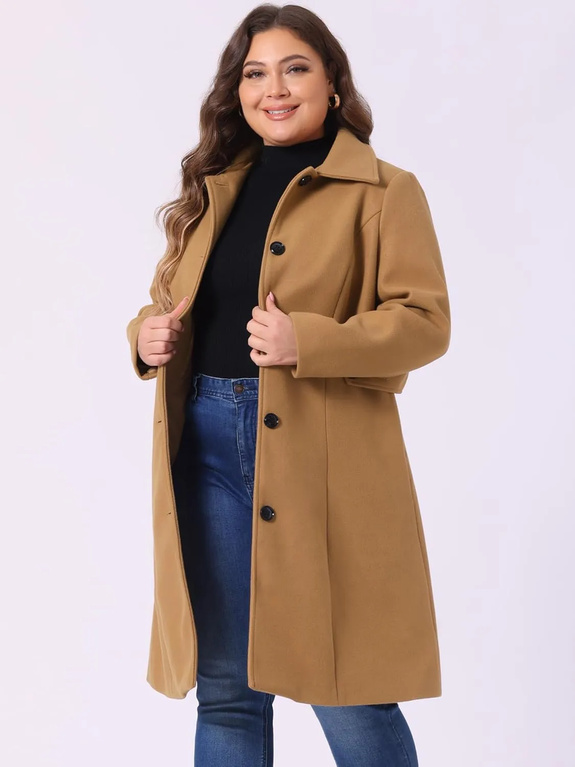 Agnes Orinda Women's Plus Size Single Breasted Belted Winter Long Coat