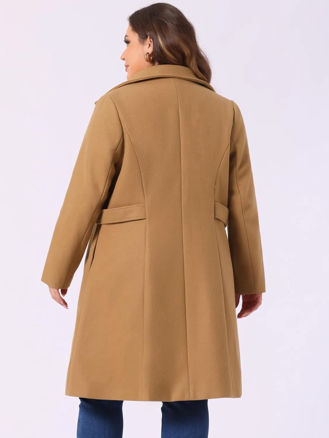 Agnes Orinda Women's Plus Size Single Breasted Belted Winter Long Coat