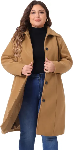 Agnes Orinda Women's Plus Size Single Breasted Belted Winter Long Coat