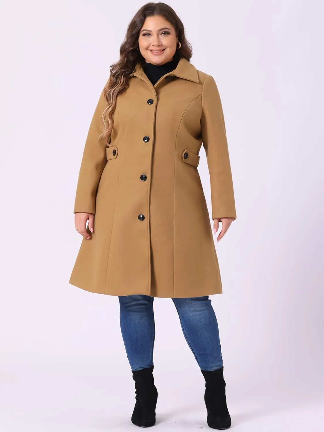 Agnes Orinda Women's Plus Size Single Breasted Belted Winter Long Coat