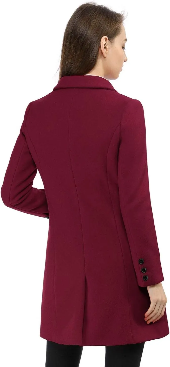 Allegra K Women's Winter Coat Elegant Notched Lapel Double Breasted Trench Coat