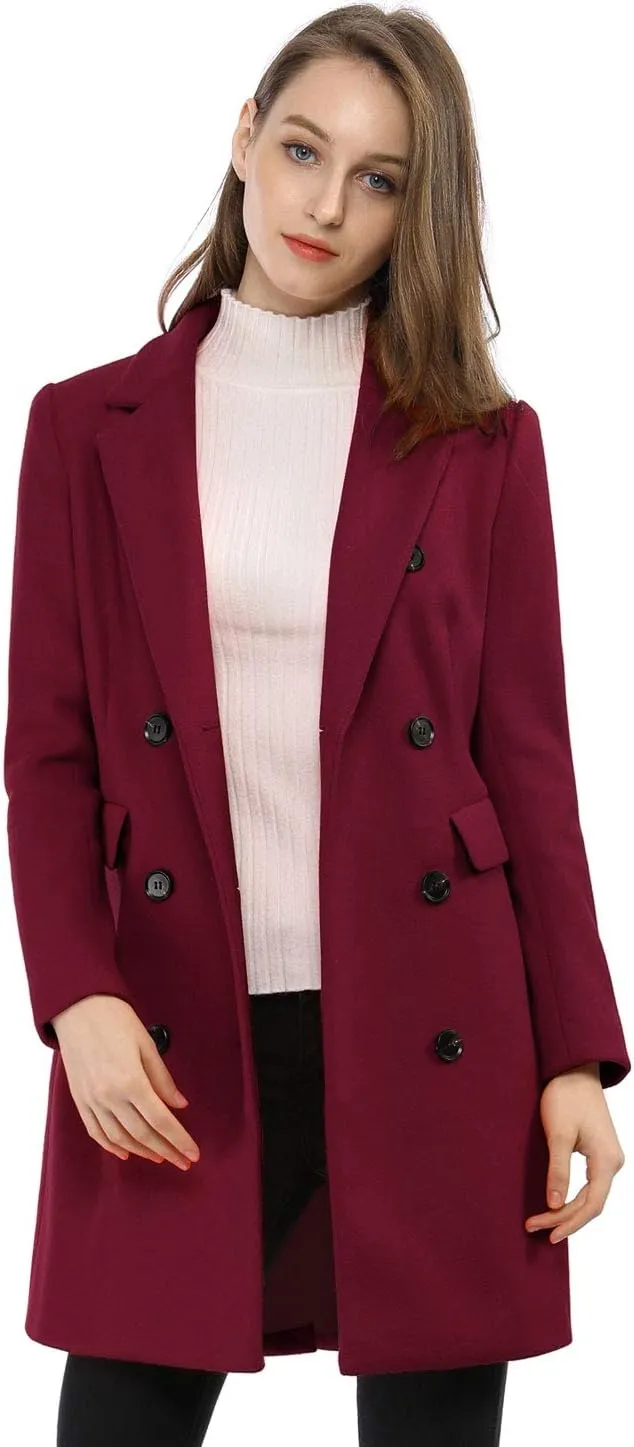 Allegra K Women's Winter Coat Elegant Notched Lapel Double Breasted Trench Coat