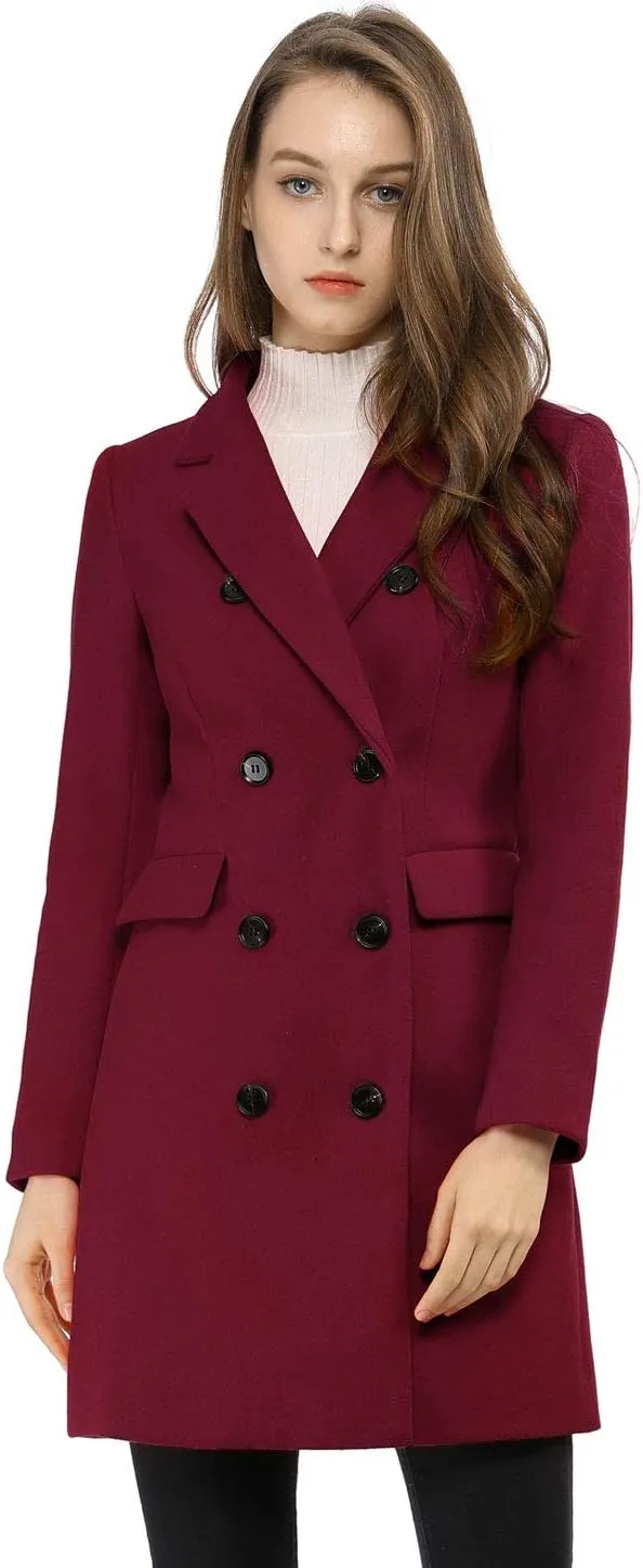Allegra K Women's Winter Coat Elegant Notched Lapel Double Breasted Trench Coat