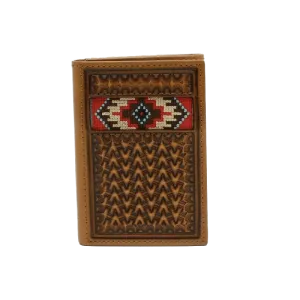 Ariat Brown Basketweave with Aztec Embroidery Tri-Fold Wallet