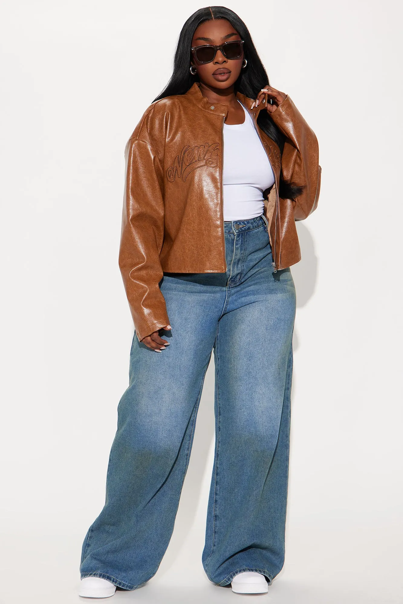 Around The City Faux Leather Jacket - Brown