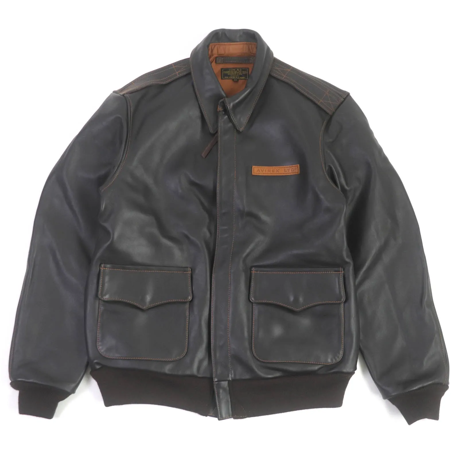 AVIREX A-2 Horse Leather Jacket Dark Brown