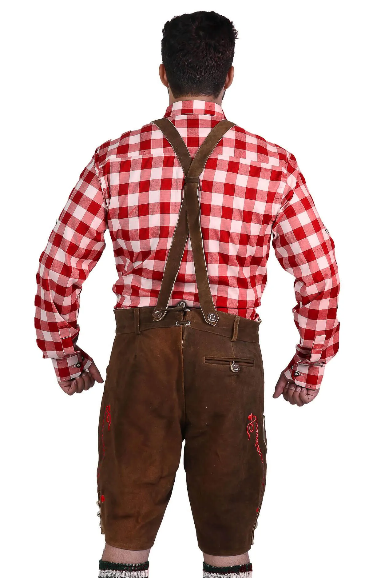 Bavarian Herren Lederhosen Brown Red