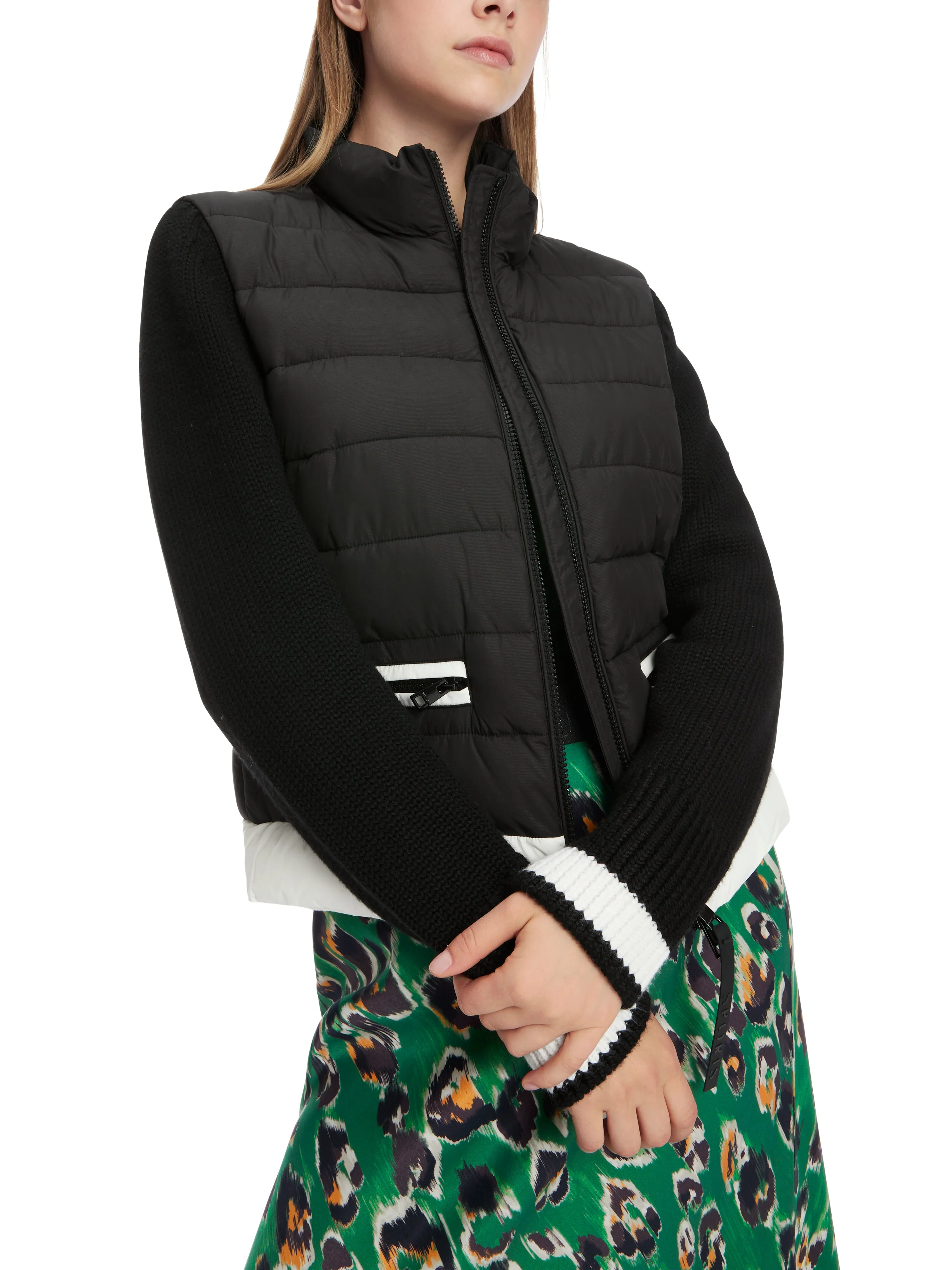 Black Puffer Jacket With Knitted Sleeves