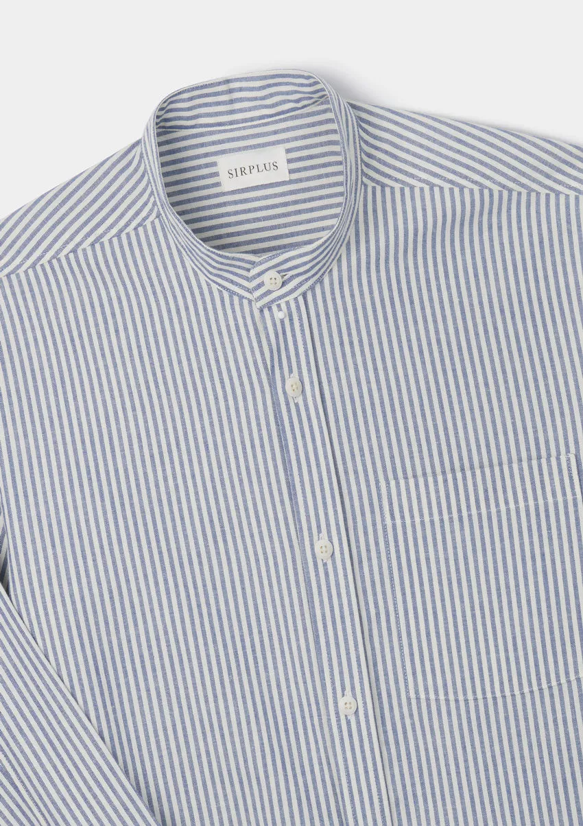 Blue & White Striped Grandad Shirt