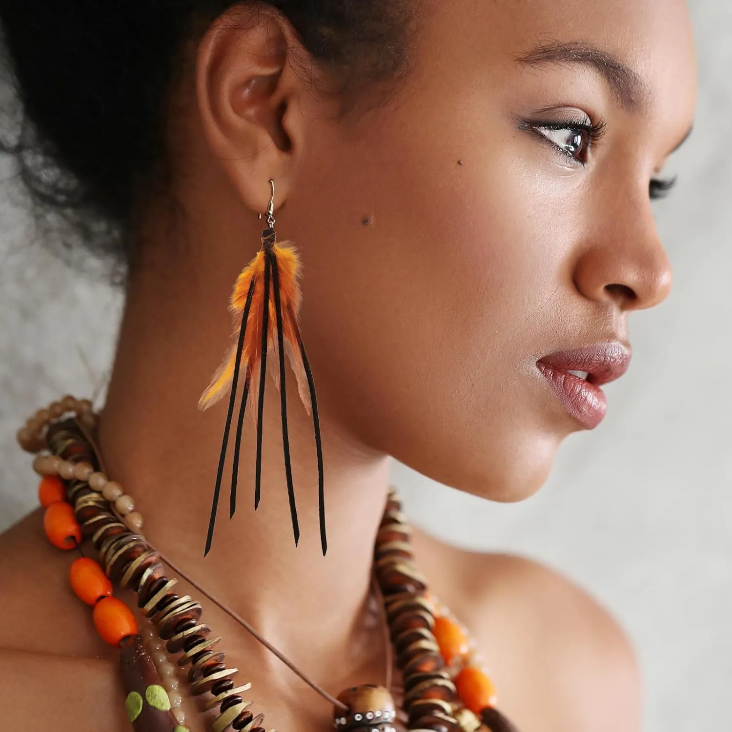 Boho Leather Feather Tassel Fringe Earrings for Women Handmade Cowgirl Earring Dangling Western Style Bohemian Ethnic Statement Long Earrings Jewelry Gifts