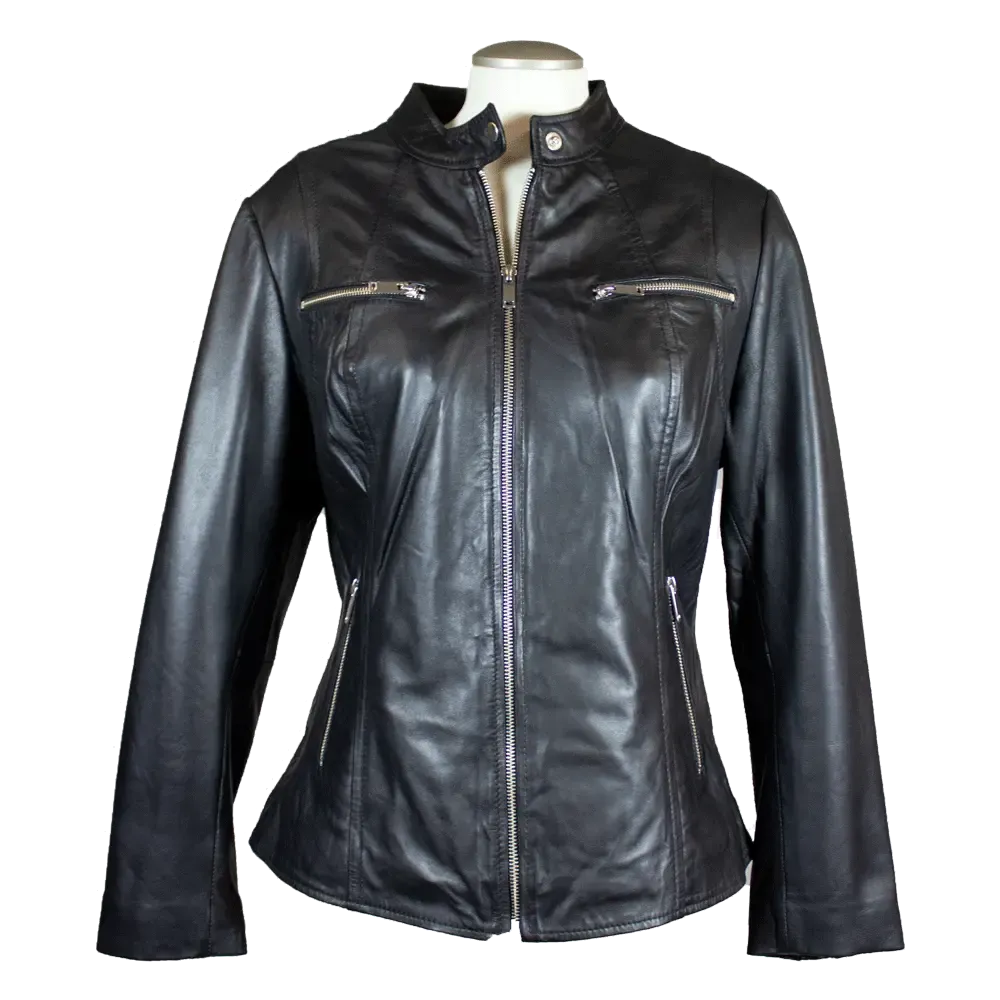 BOL Women's Zip Pocket Leather Jacket