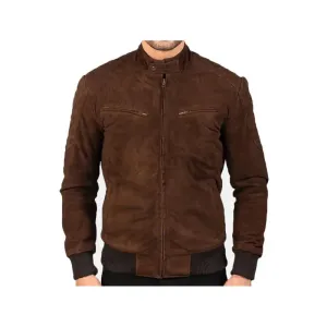 Brown Cafe Racer Suede Leather Jacket