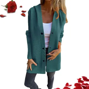 Casual Single Breasted Hooded Jacket Single Breasted Hooded Coats Lapel Neck Long Sleeve Trench Coat For Women 2024