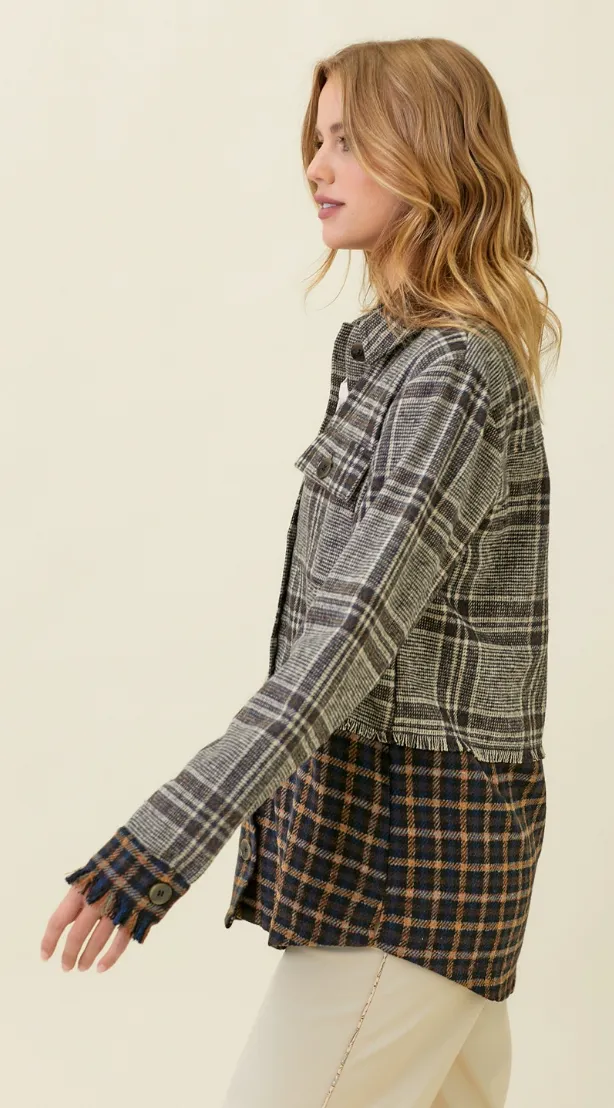 Color Block Mixed Plaid Jacket