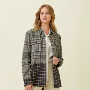 Color Block Mixed Plaid Jacket