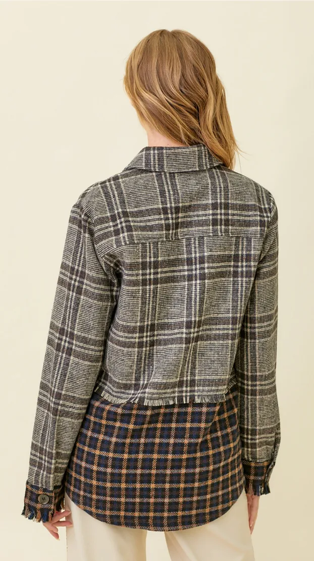 Color Block Mixed Plaid Jacket