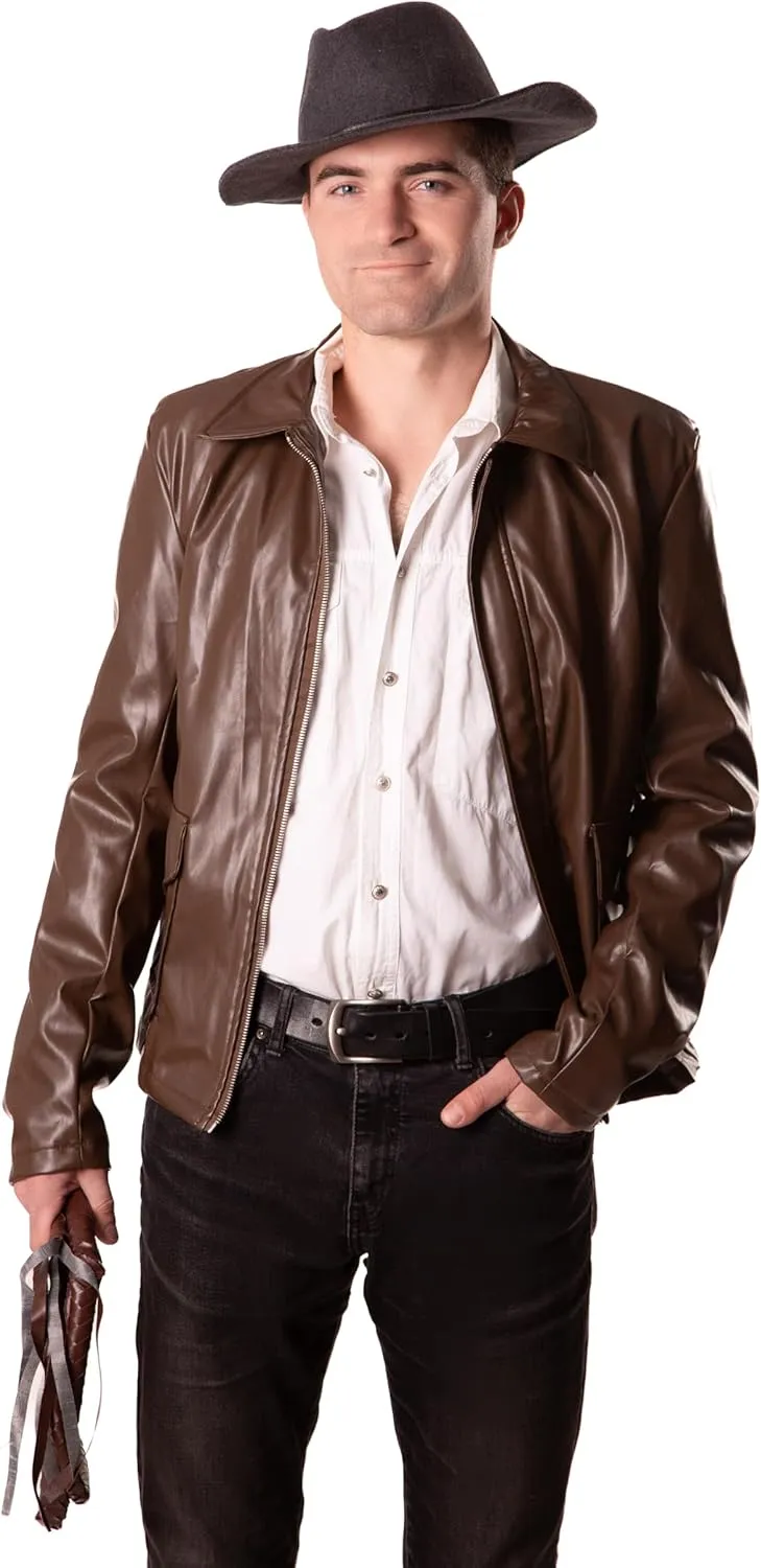 ComfyCamper Faux Leather Jacket Brown  Jungle Explorer Archeologist Lightweight Bomber Racer