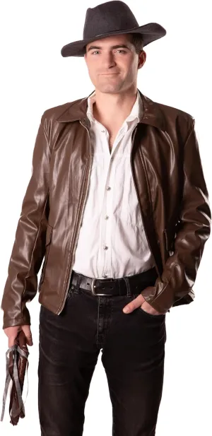ComfyCamper Faux Leather Jacket Brown  Jungle Explorer Archeologist Lightweight Bomber Racer