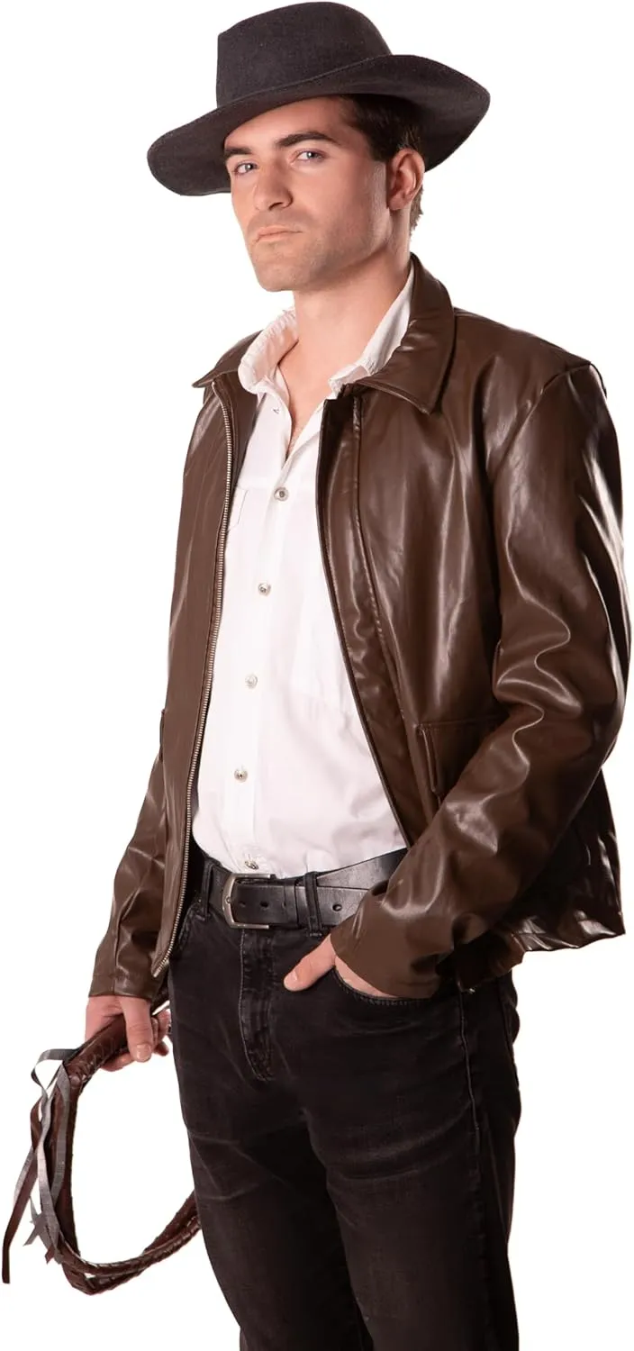 ComfyCamper Faux Leather Jacket Brown  Jungle Explorer Archeologist Lightweight Bomber Racer