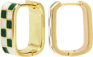 Dainty Checkered Hoop Earrings, 18K Gold Filled Enamel, Chunky Oval Hoops, Hypoallergenic Earrings