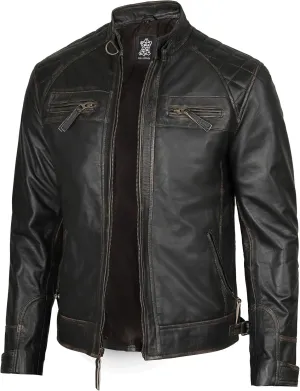 Decrum Leather Jacket Men - Cafe Racer Style Real Lambskin Leather Jackets For Men