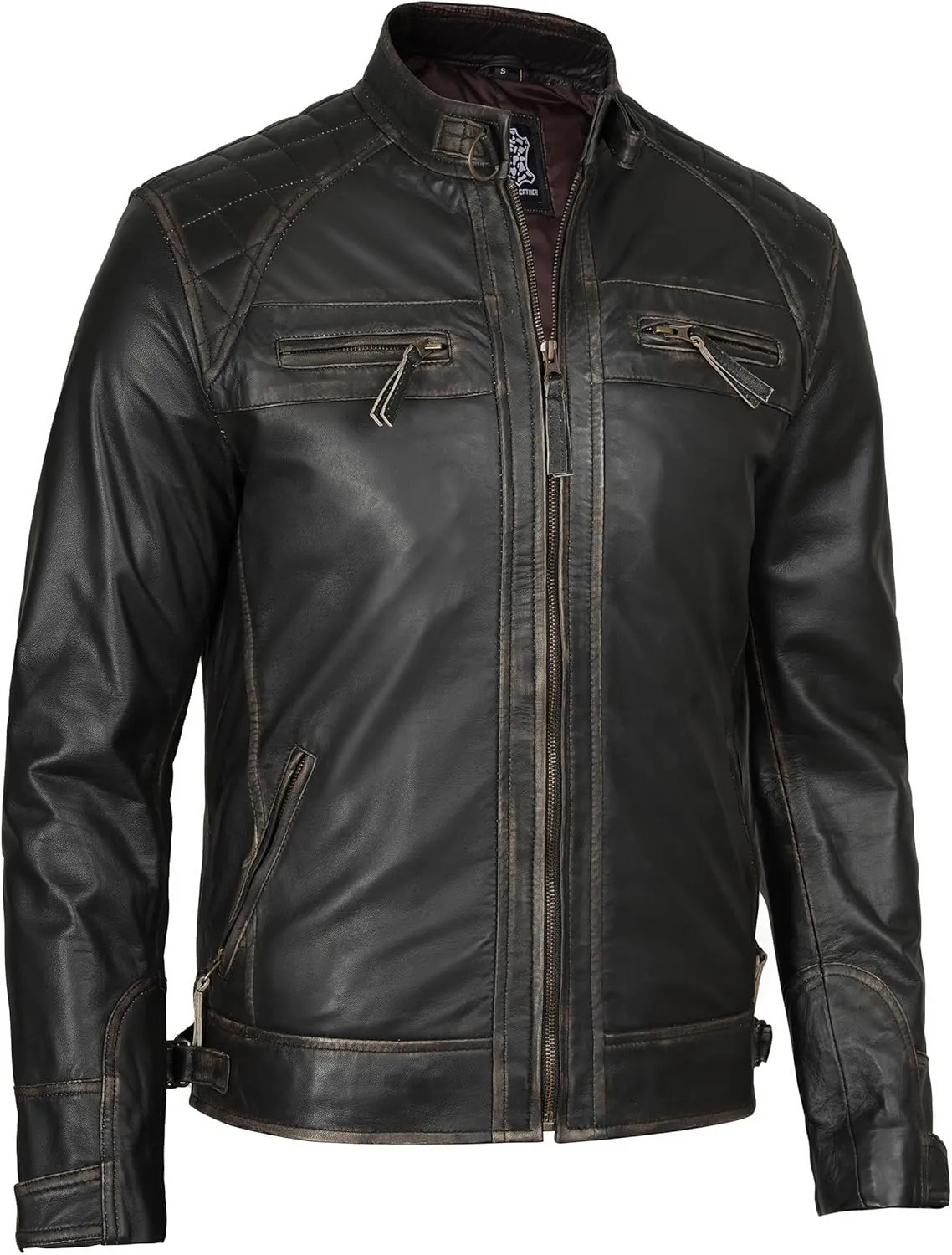 Decrum Leather Jacket Men - Cafe Racer Style Real Lambskin Leather Jackets For Men