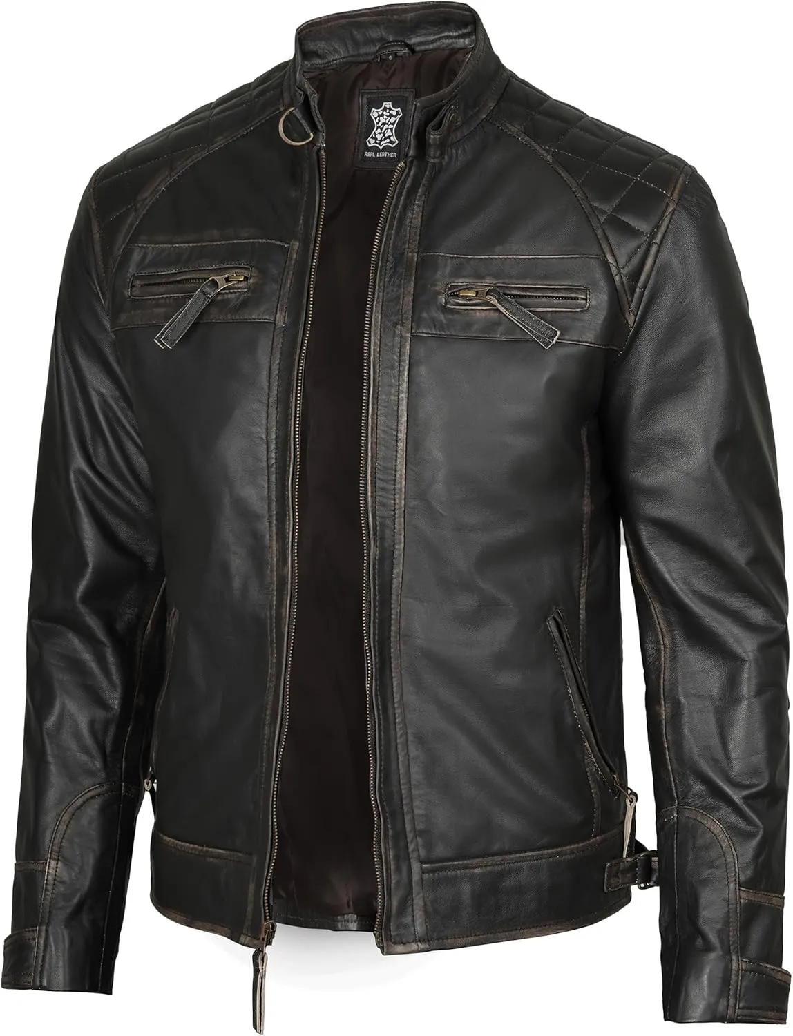Decrum Leather Jacket Men - Cafe Racer Style Real Lambskin Leather Jackets For Men