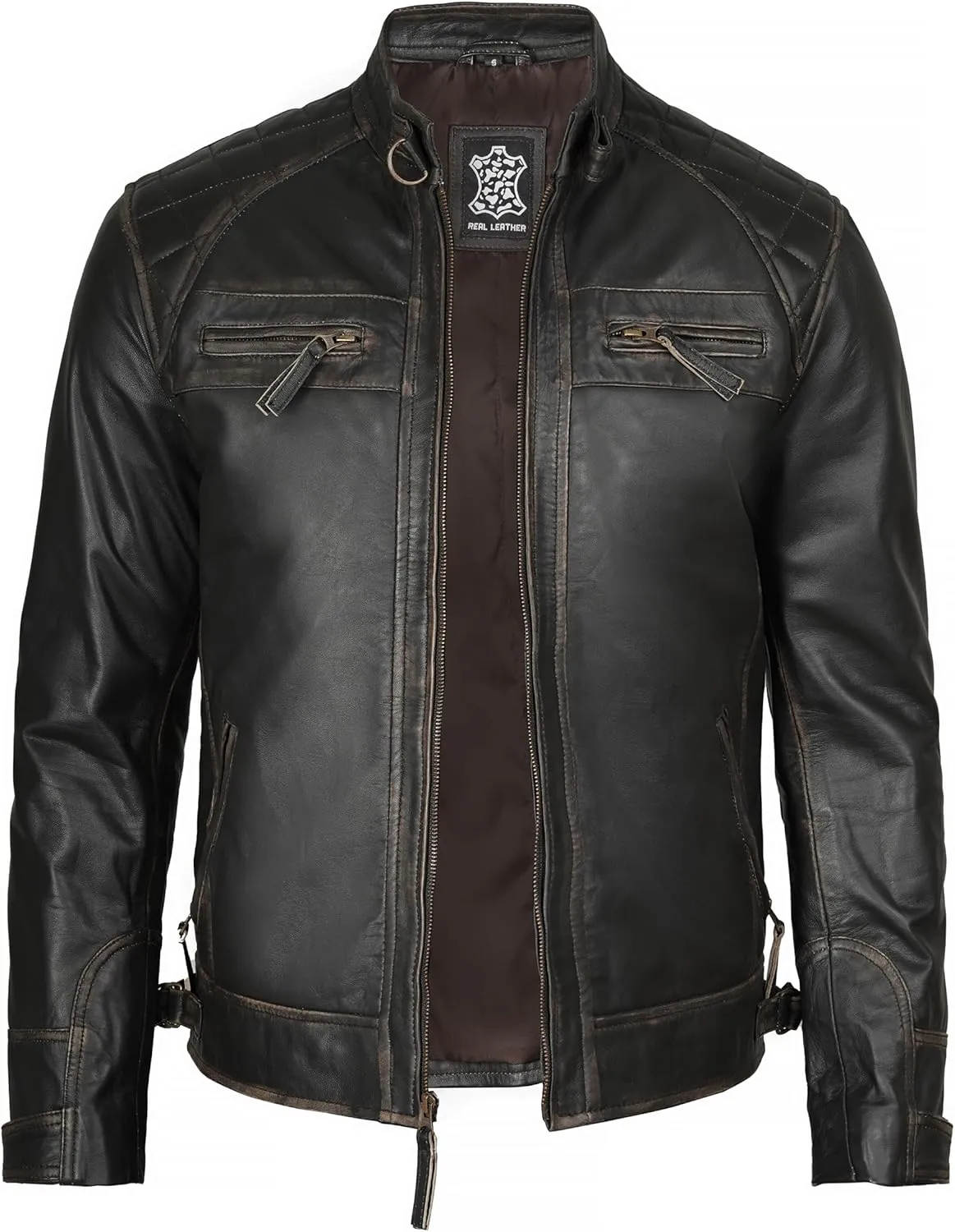Decrum Leather Jacket Men - Cafe Racer Style Real Lambskin Leather Jackets For Men