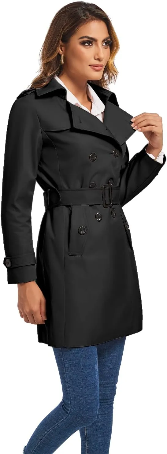FARVALUE Women's Double Breasted Trench Coat Water Resistant Windbreaker Classic Belted Lapel Overcoat