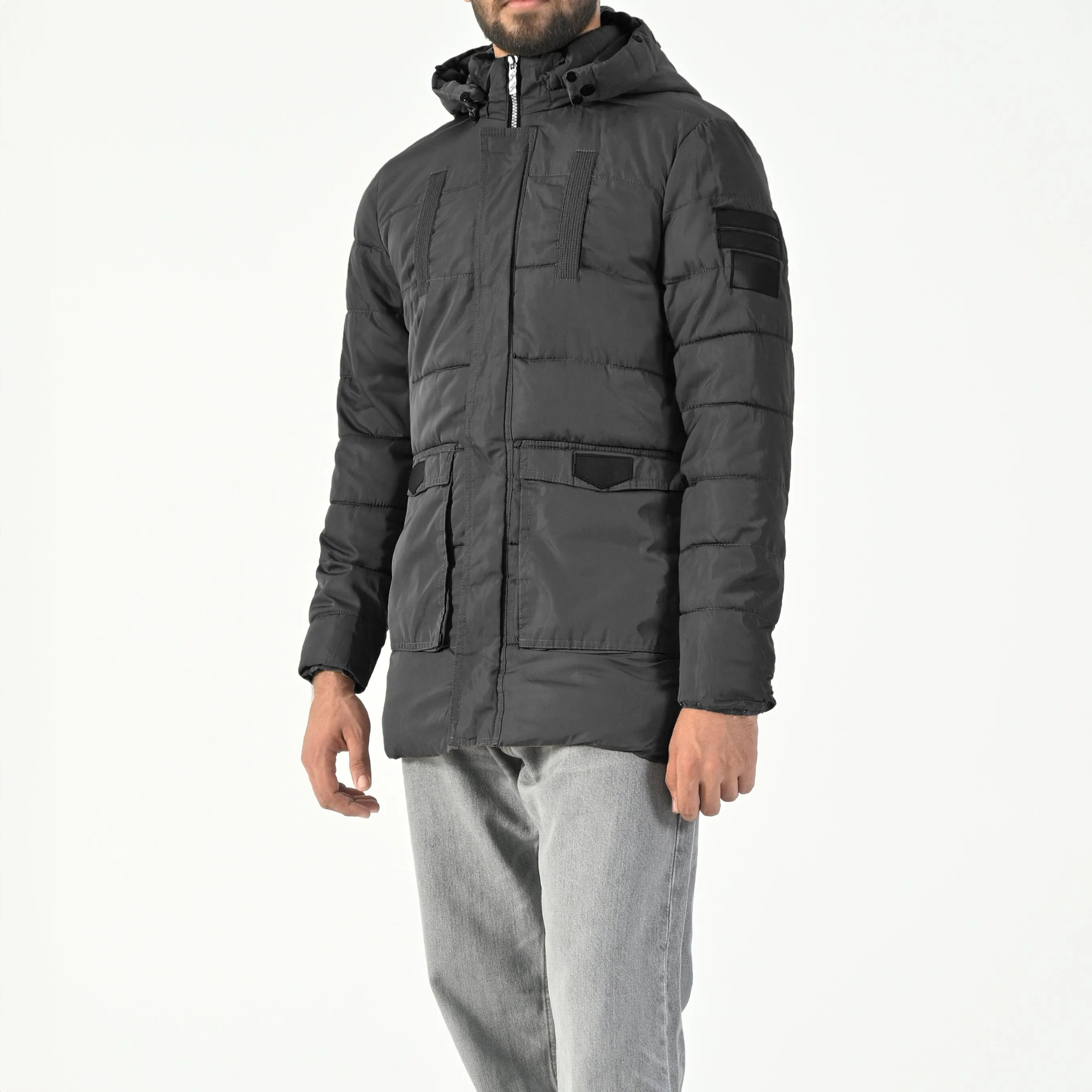 Fashion Men's Long Style Hooded Puffer Jacket