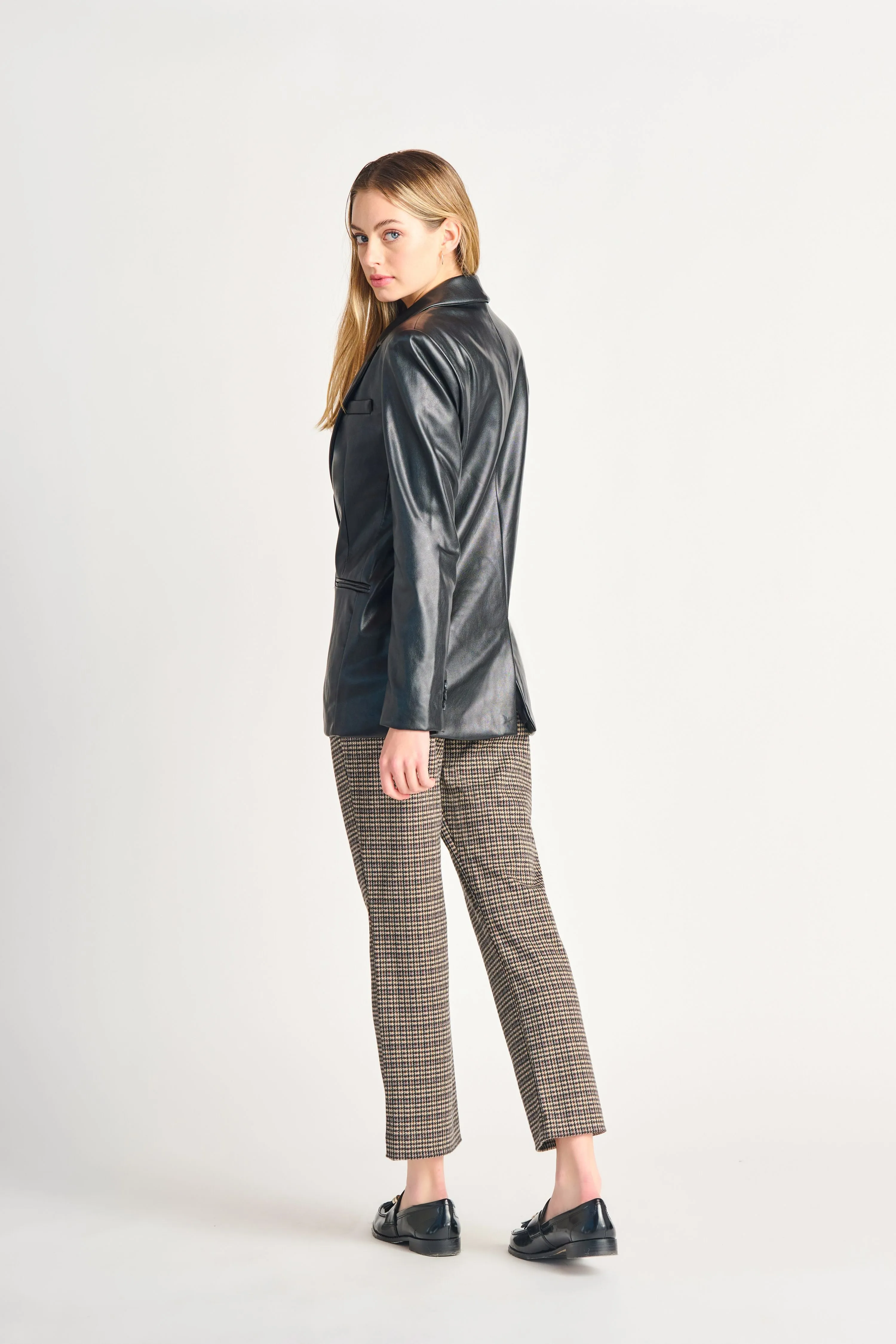 Faux Leather Blazer in Black