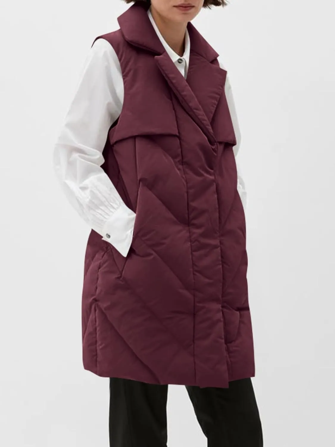 Fazortev Womens Long Quilted Puffer Vest Sleeveless Warm Down Jackets Coats with Pockets