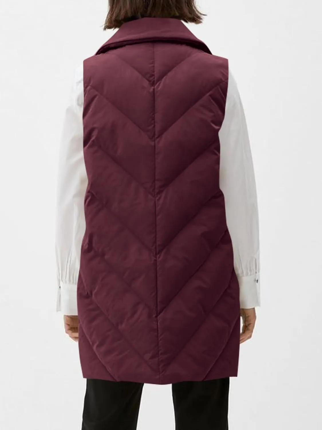Fazortev Womens Long Quilted Puffer Vest Sleeveless Warm Down Jackets Coats with Pockets