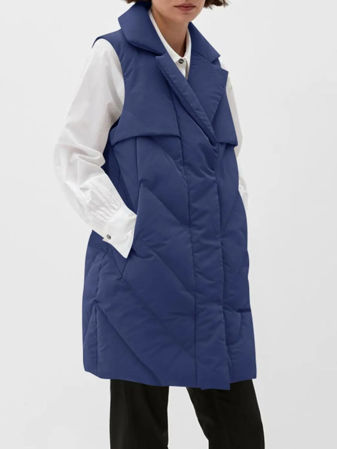 Fazortev Womens Long Quilted Puffer Vest Sleeveless Warm Down Jackets Coats with Pockets