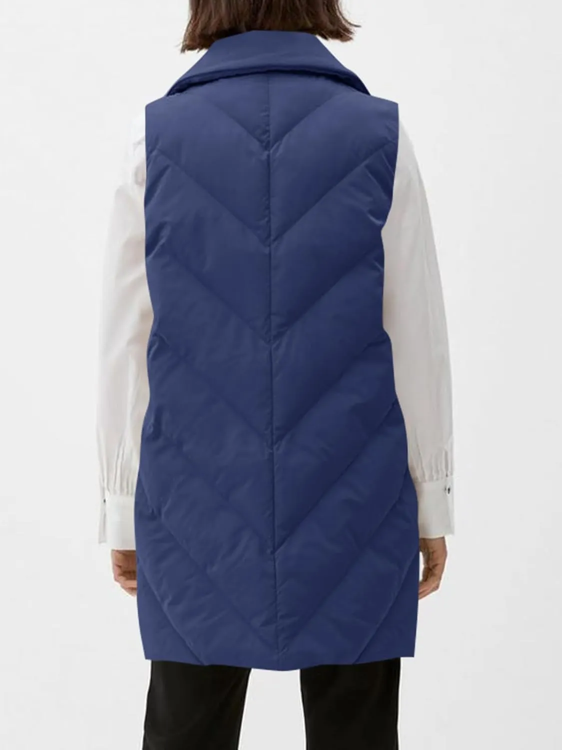 Fazortev Womens Long Quilted Puffer Vest Sleeveless Warm Down Jackets Coats with Pockets