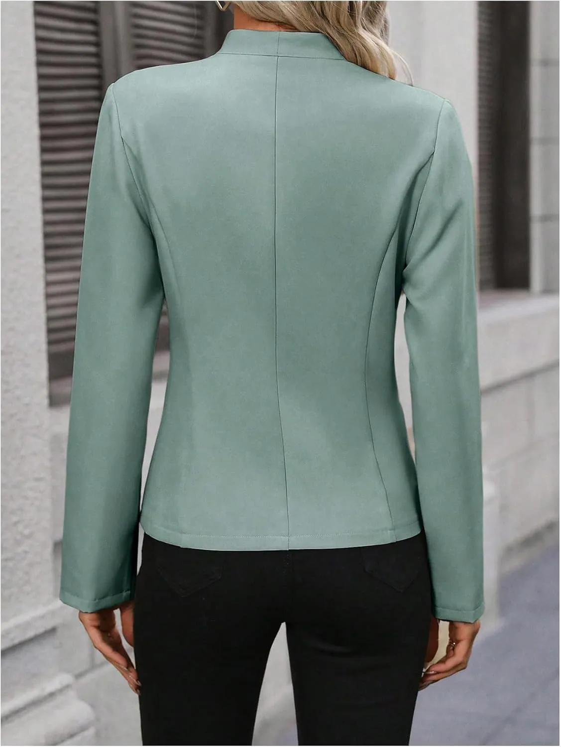 Floerns Women's Elegant Casual Color Block Long Sleeve Open Front Blazer Jacket
