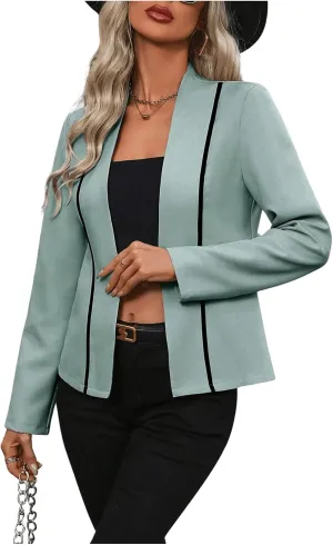 Floerns Women's Elegant Casual Color Block Long Sleeve Open Front Blazer Jacket