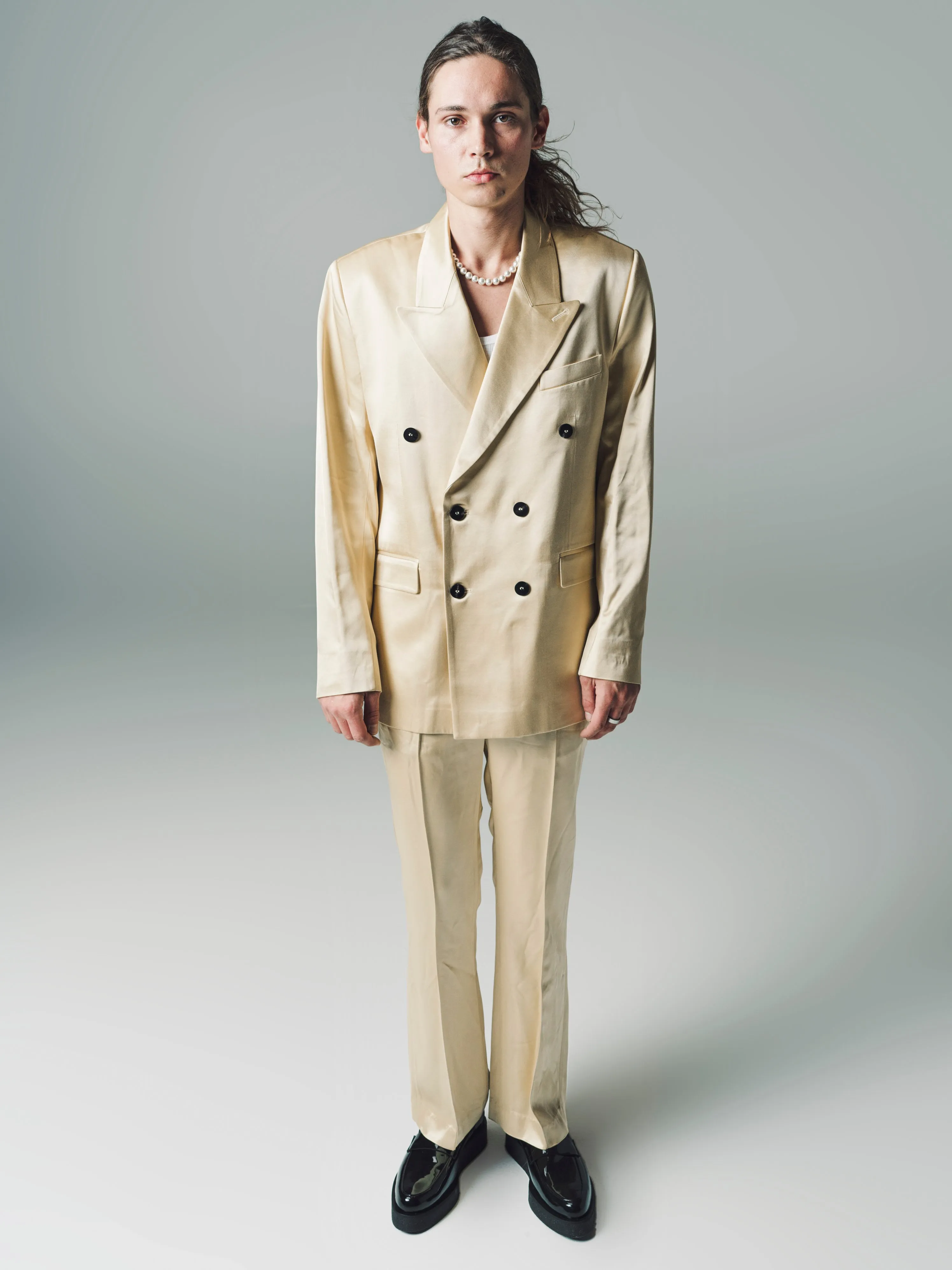 Gold Viscose Six Button Double Breasted Blazer