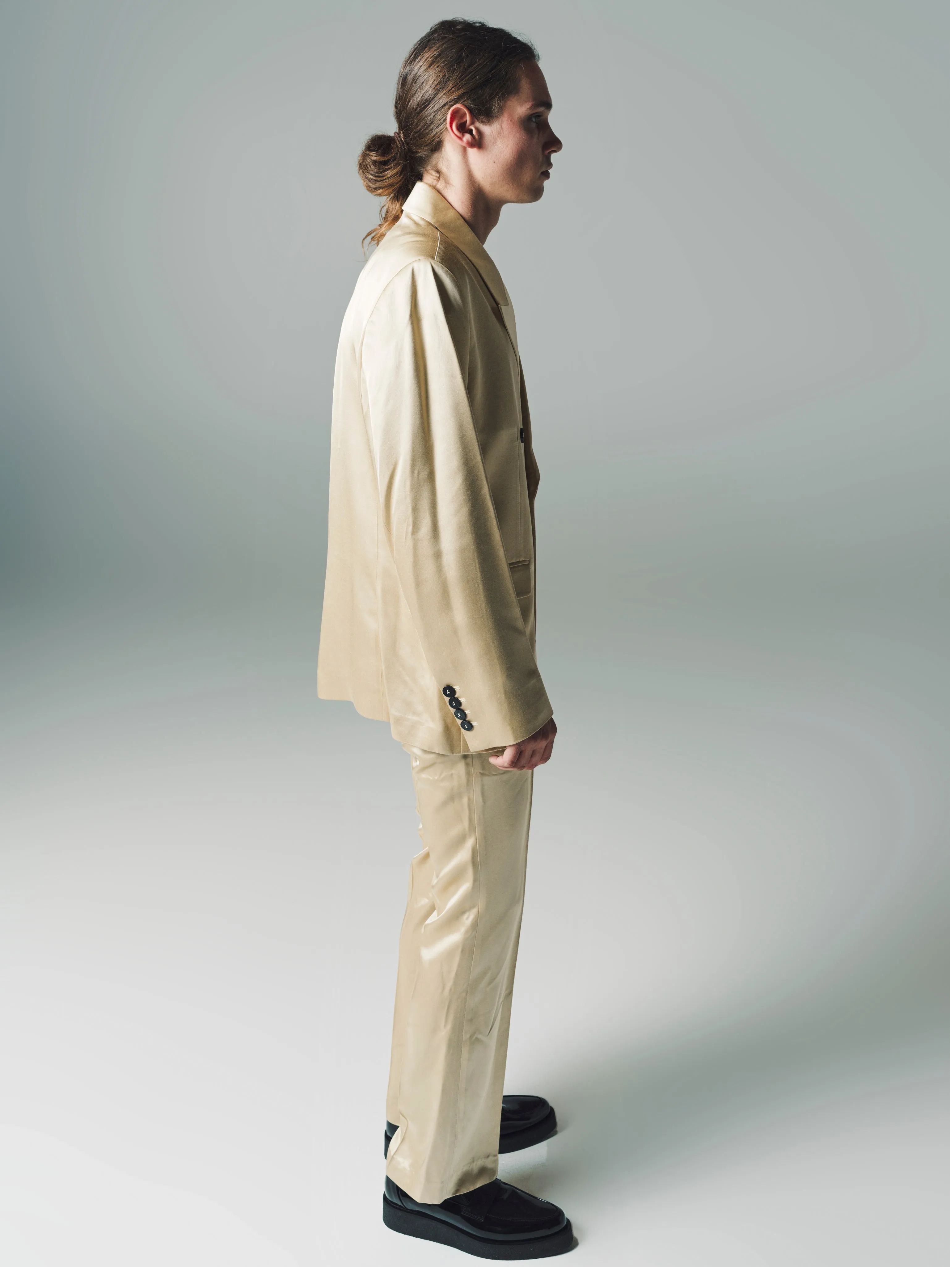 Gold Viscose Six Button Double Breasted Blazer