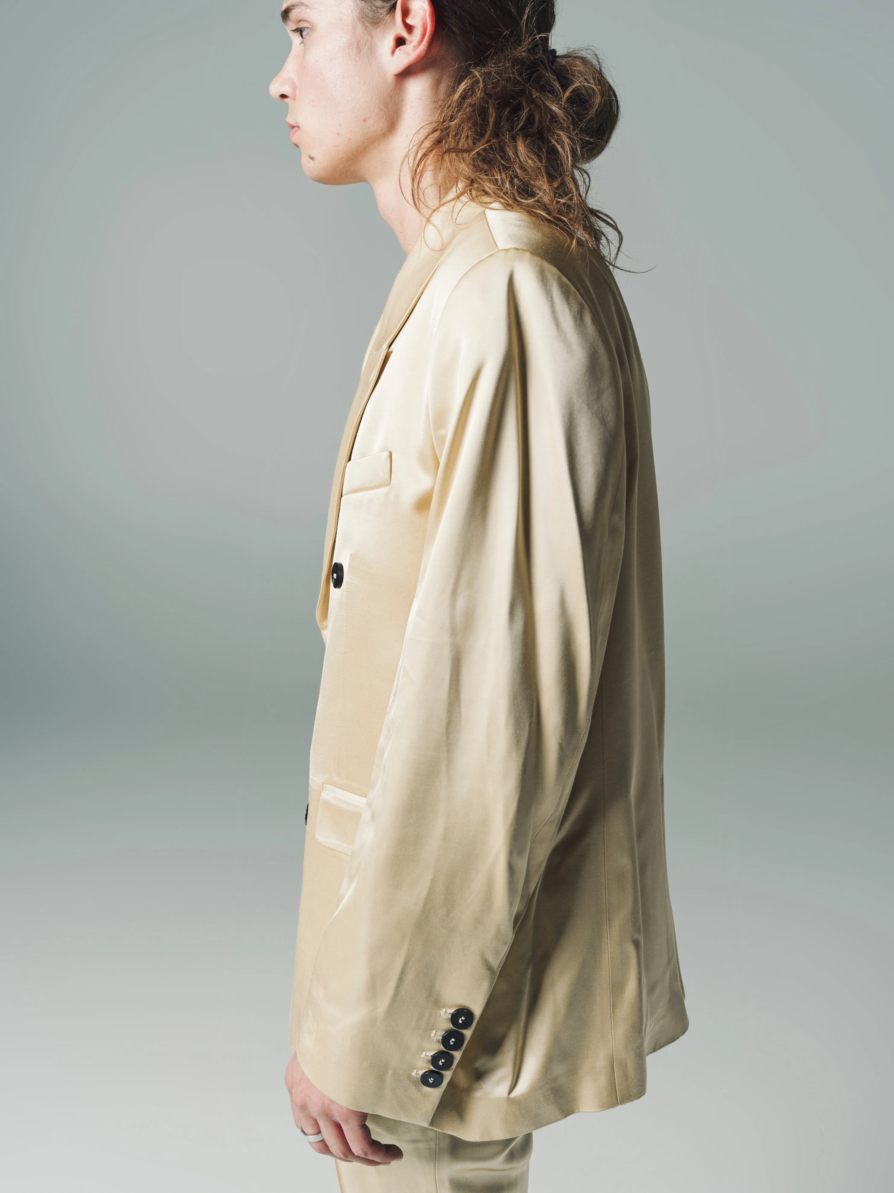 Gold Viscose Six Button Double Breasted Blazer