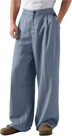 GORGLITTER Men's Baggy Casual Pleated Striped Dress Pants 2025 Wide Leg Trousers with Pockets