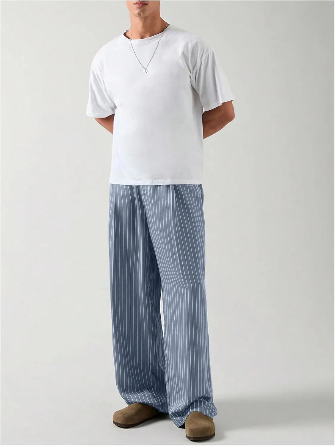 GORGLITTER Men's Baggy Casual Pleated Striped Dress Pants 2025 Wide Leg Trousers with Pockets