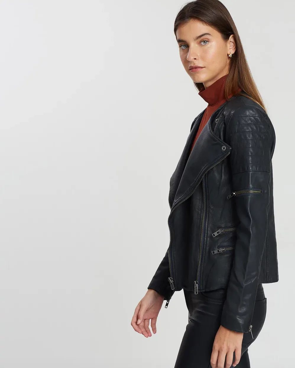 Greenwich Street Motor Jacket Worn In Charcoal Leather - SAMPLE