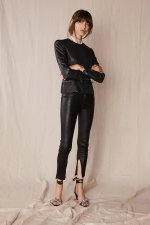 Greenwich Street Motor Jacket Worn In Charcoal Leather - SAMPLE