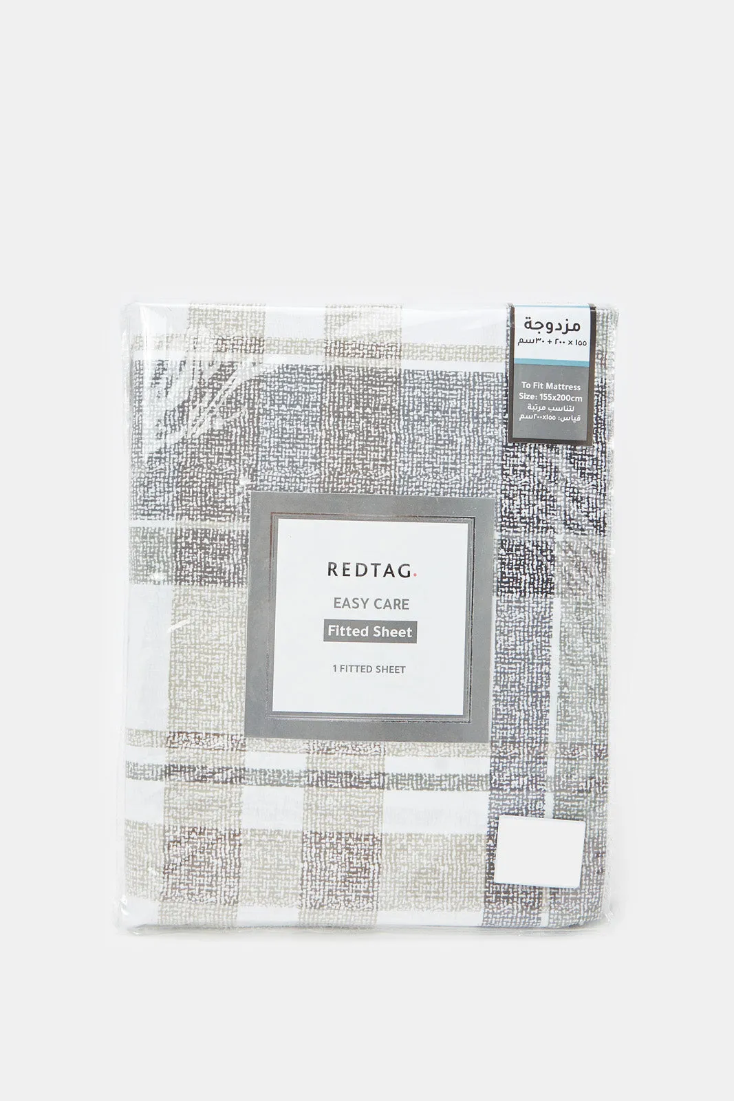 Grey Check Printed Fitted Sheet (Double Size)