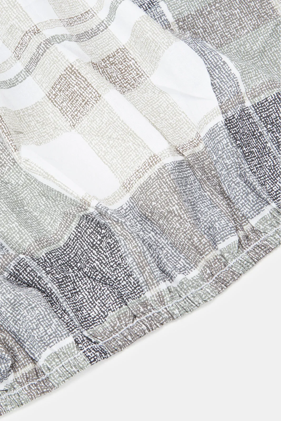 Grey Check Printed Fitted Sheet (Double Size)