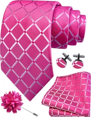 GUSLESON 3.15"8cm Mens Tie and Lapel Pin Plaid Checkered Necktie Hankerchief Cufflinks Set for Men